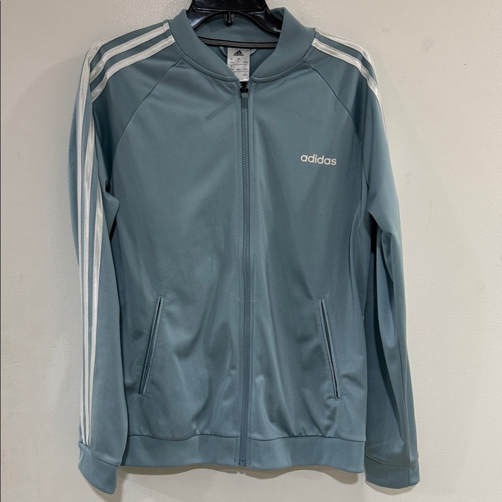 Adidas Teal Zip-Up Jacket with White Stripes